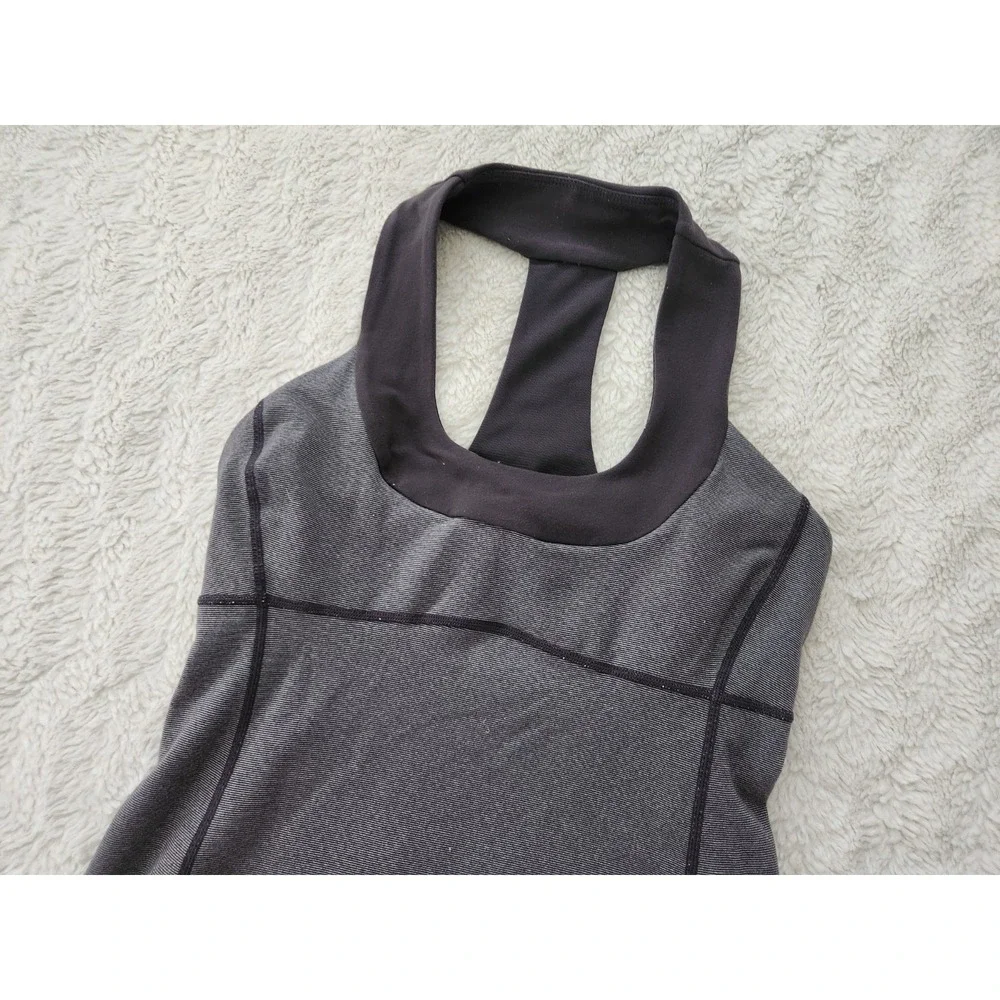 Lululemon Gray Striped Built in Bra Tank Top Racerback Workout Athletic Womens
